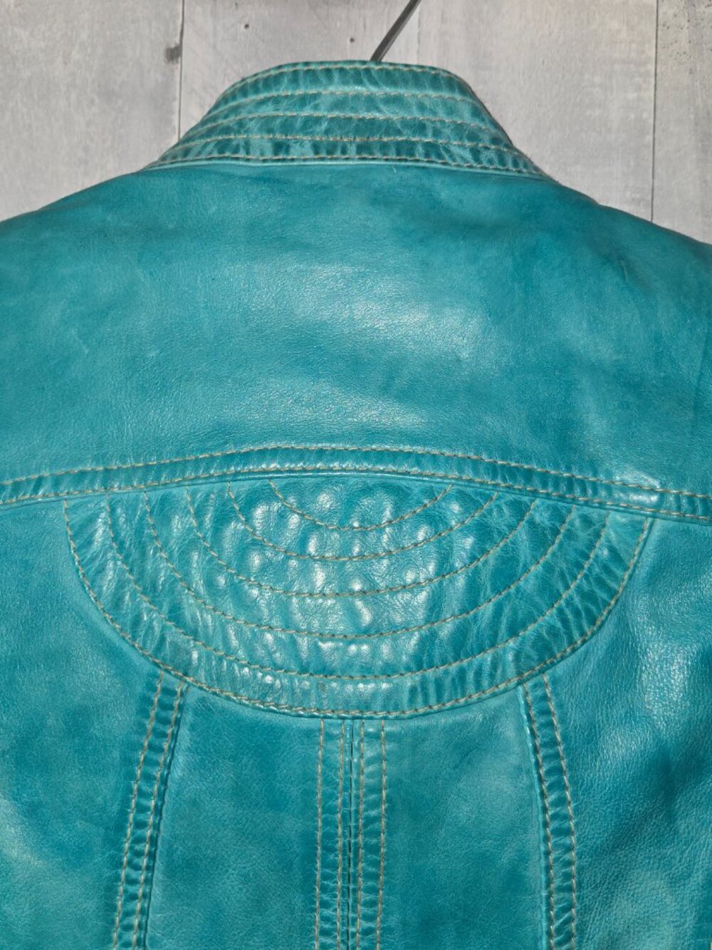 Danier Vintage Turquoise Leather Moto Bomber Jacket Y2K Retro XXS Size 3 - Picture 8 of 10